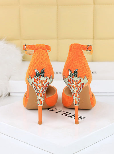 Metal Heel Pointed Suede Sandals