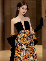 Sexy Sequins Black Velvet Strapless Prom Dress