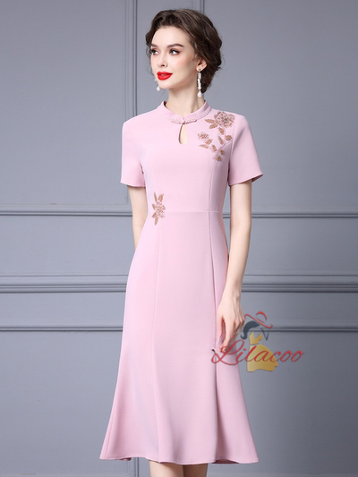 Red Short Sleeve Beading Mother Of The Bride Dress