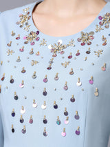 Blue Beading Sequins Mother Of The Bride Dress