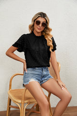 Solid Color Short Sleeve Jacquard Chiffon Shirt