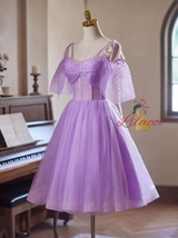 Purple Tulle Spaghetti Straps Homecoming Dress