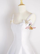 White Satin Straps Beading Wedding Dress