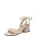 Thick-heeled Pearl Bow Sandals