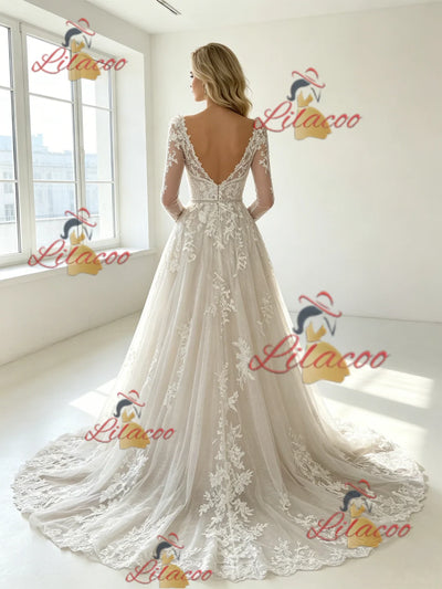 White Tulle Lace Appliques Wedding Dress