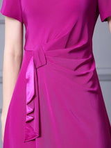 Fuchsia Short Sleeve Pleats Mother Of The Bride Dress