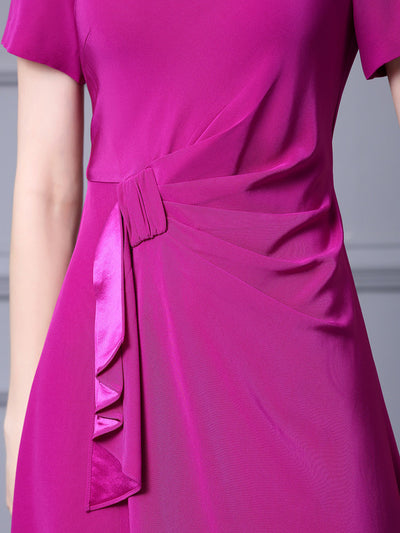 Fuchsia Short Sleeve Pleats Mother Of The Bride Dress