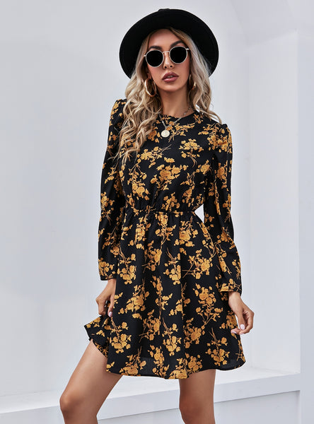 Loose Floral V-neck Silm Waist Dress