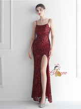 Spaghetti Straps Mermaid Sequins Prom Dress