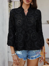 Casual Solid Color Hollow V-neck Shirt