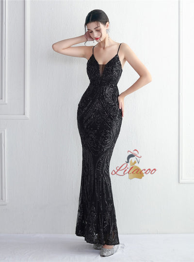 Sexy Spaghetti Straps Sequins Prom Dress