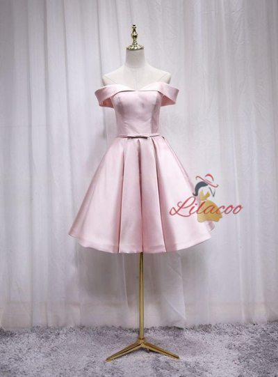 Simple Pink Satin Homecoming Dress