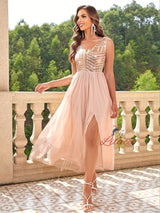 Sexy Contrast Sequined Slit Dress