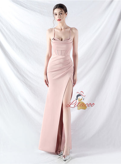 Mermaid Spaghetti Straps Pleats Prom Dress