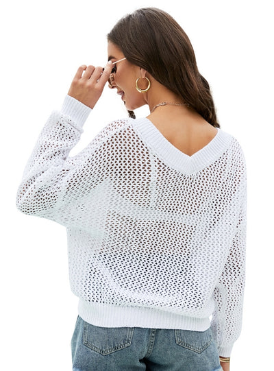 Long Sleeve Loose V-neck Cover Up