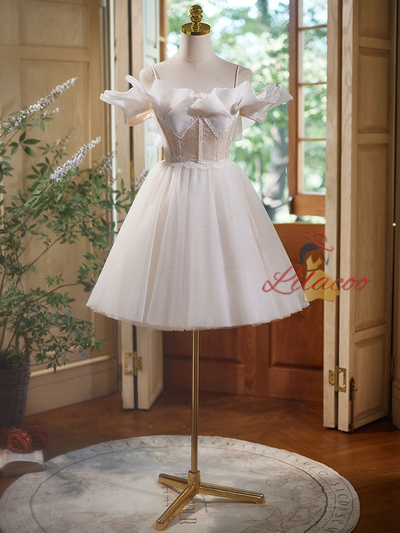 Tulle Lace Spaghetti Straps Homecoming Dress