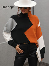 Loose Color Matching Round Neck Sweater Pullover