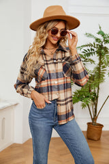 Button Lapel Loose Long Sleeve Plaid Woolen Coat