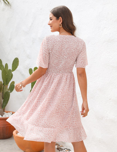 Pleats Slim Chiffon Print Dress