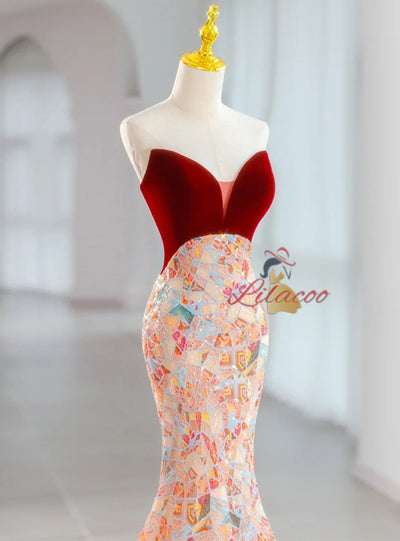 Mermaid Velvet Sequins Prom Dress