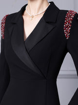 Black V-neck Long Sleeve Mother Of The Bride Dress