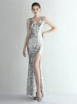 Sequins V-neck Beading Prom Dress