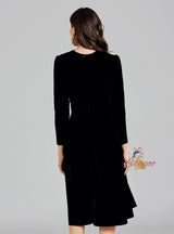 Long Sleeve Chain Beaded Velvet Dress