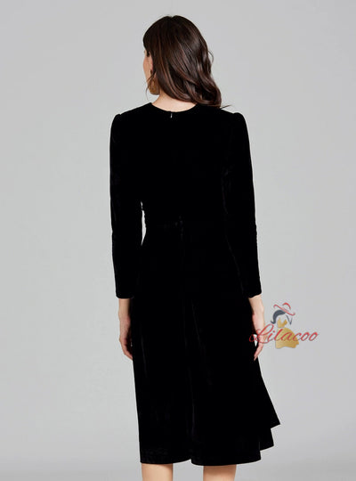 Long Sleeve Chain Beaded Velvet Dress