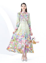 Retro Printed Long Sleeve Dress