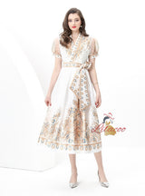 Short-sleeved V-neck Slim Printed Dress