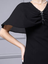 Black V-neck Beading Mother Of The Bride Dress