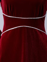 Burgundy Velvet Long Sleeve Mother Of The Bride Dress
