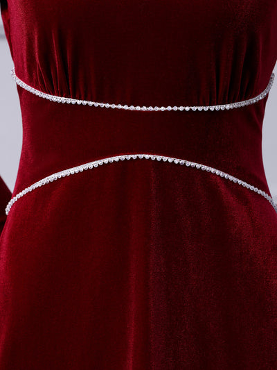 Burgundy Velvet Long Sleeve Mother Of The Bride Dress
