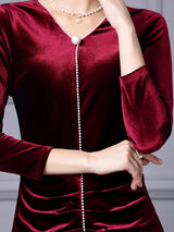 Burgundy Velvet Long Sleeve Mother Of The Bride Dress
