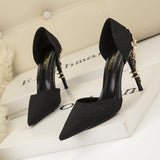 Metal Flower Stiletto-pointed Shiny Shoes