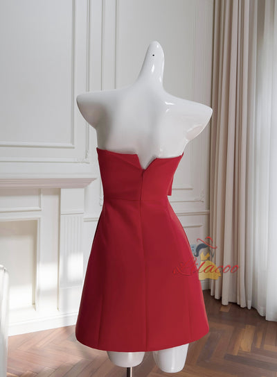 Red Strapless Short Prom Dress