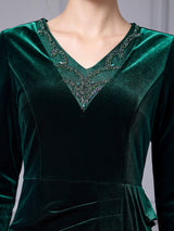 Green Velvet Long Sleeve Mother of the Bride Dress
