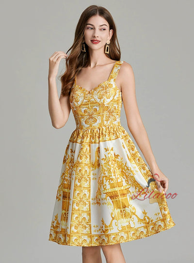 Retro Palace Printed Suspender Dress