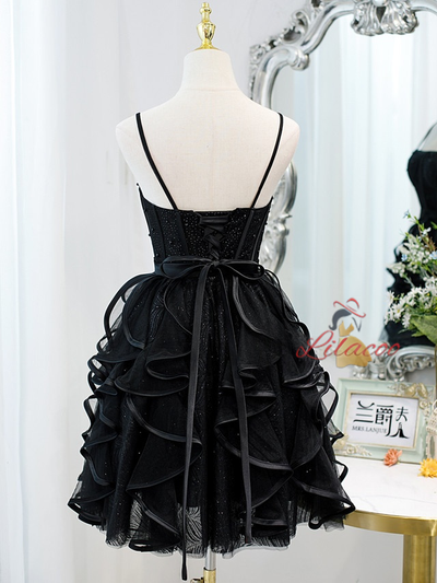 Black Tulle Spaghetti Straps Homecoming Dress