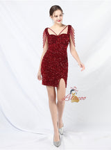 Sexy Sequins Straps Beading Mini Prom Dress
