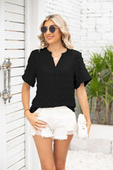 Jacquard V-neck Short-sleeved Wool Ball Chiffon Shirt