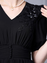 Black Chiffon V-neck Mother Of The Bride Dress