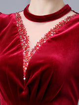Beading Velvet Long Sleeve Mother Of The Bride Dress