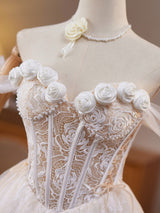 White Lace Off the Shoulder Flower Wedding Dress