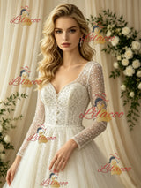 Long Sleeve Sequins V-neck Wedding Dress