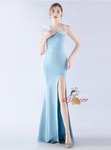 One Shoulder Mermaid Beading Split Prom Dress