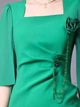 Green Short Sleeve Flower Mother Of The Bride Dress