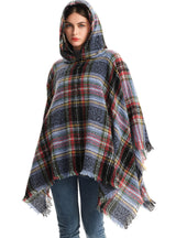 Double-sided Plaid Hooded Cloak Shawl