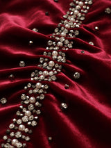 Burgundy Velvet Long Sleeve Beading Mother Of The Bride Dress