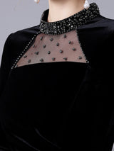 Black Velvet Beading Mother Of The Bride Dress